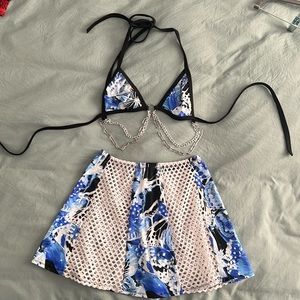 Blue butterfly rave outfit with chains and mesh